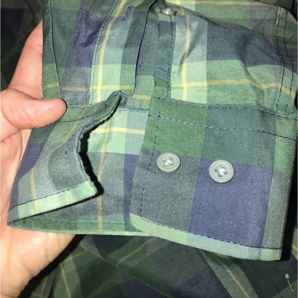 NEW Carbon green blue checkered PLAID Shirt mens classic Fit roll Tab mens Large - Picture 5 of 10